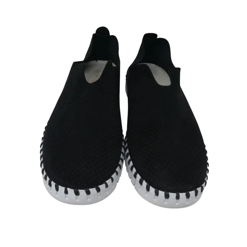 Ilse Jacobsen Tulip Black Lasercut Microfiber Slip On Flats Loafers